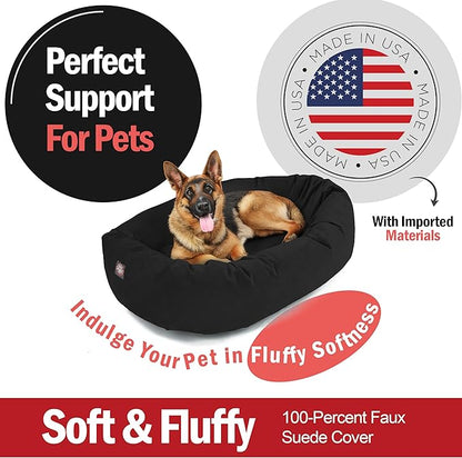 Majestic Pet Suede Shredded Memory Foam Mix Calming Dog Bed Washable - Cozy Soft Round Dog Bed with Spine for Head Support - Fluffy Donut Dog Bed, 52 Inch, Black