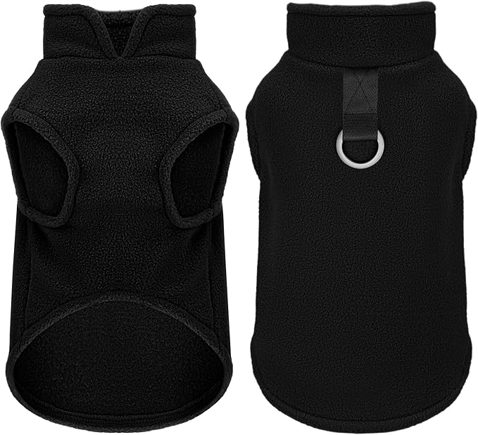 Sleeveless Pullover Fleece Vest for Small Dogs: Cozy Polyester Dog Jacket, Tank Top Sweater with Leash Ring and Armholes, Crisp, Warm, and Easy-to-Wear Design for Everyday Comfort Black XS