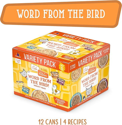 Weruva Cats in The Kitchen, Word from The Bird! Variety Pack, 3.2oz Can (Pack of 12)