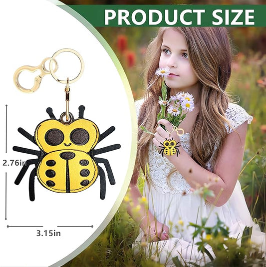 Leather Keychain Holder Case Compatible with AirTag,Cute Protective Cover with Keyring,Anti-Scratch Finder GPS Tracker Case for Wallet Keys,bag,pets,Backpack(Spider Yellow)