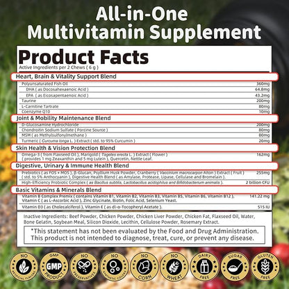 25-in-1 Dog Multivitamin Chews – All-in-One Daily Vitamins & Supplements for Dogs, Joint Support with Glucosamine MSM, Omega-3 Skin & Coat, Gut, Heart & Brain, All Breeds & Ages, Chicken, 60 Ct
