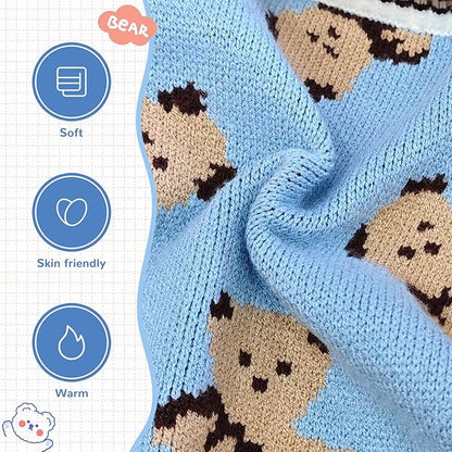 ABRRLO Small Dog Sweaters Cute Bear Dog Cardigans Clothes for Small Medium Dogs Boy Girl Puppy Cat Knitting Cardigan Outfits Dogs Winter Coats Warm Pet Doggy Clothes Soft Knitwear Apparel (Blue,XS)