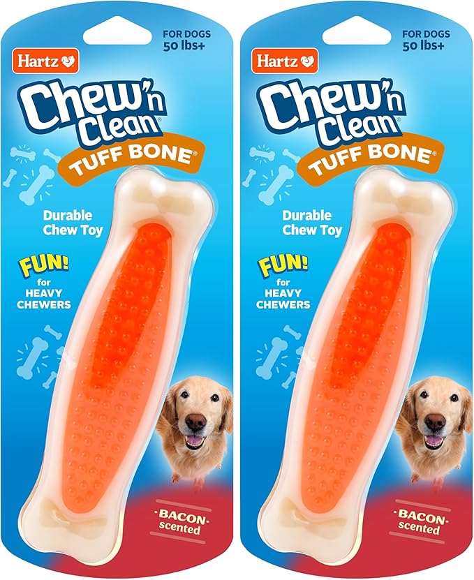 Hartz Chew 'n Clean Tuff Bone Bacon Scented Dental Dog Chew Toy - Large (Pack of 2)