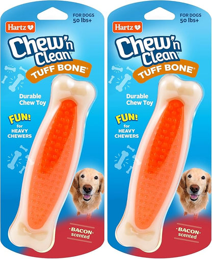 Hartz Chew 'n Clean Tuff Bone Bacon Scented Dental Dog Chew Toy - Large (Pack of 2)