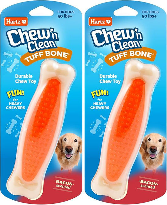 Hartz Chew 'n Clean Tuff Bone Bacon Scented Dental Dog Chew Toy - Large (Pack of 2)