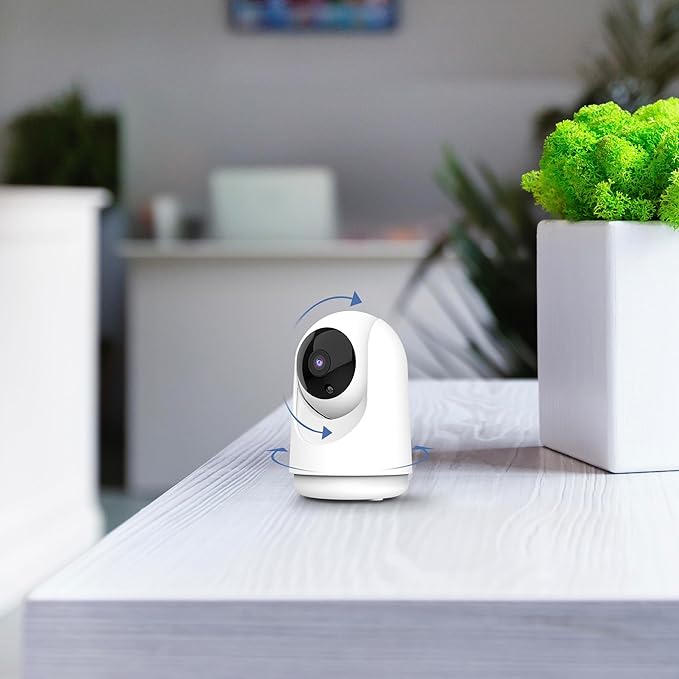 Feit Electric Indoor Security Camera with Motion Detection, 30ft. Night Vision, Pan and Tilt Head, 2.4GHz WiFi, 2-Way Audio, 1080p HD, Works with Alexa & Google Asst, Plug-in, White, CAM/PAN/WiFi/G2