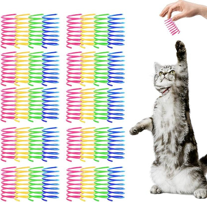 Shudyear Pack of 40 cat Coil Springs for Indoor, Colourful and Durable Plastic Spring coils to Attract, Chewing, Hunting, Interactive Toys for Cats and Kittens (40pc)