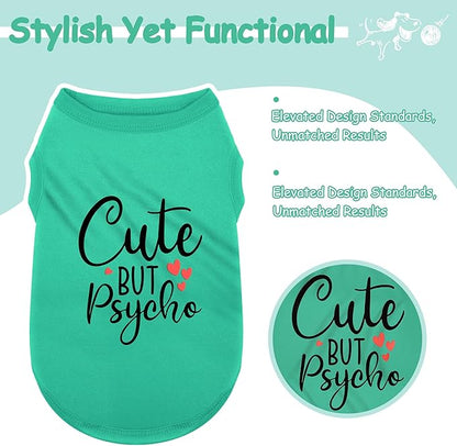 Expressive Polyester Dog Shirt Vest: Soft and Lightweight Puppy Shirt for Small and Medium Dogs, Featuring the Playful 'Cute but Psycho' Slogan Print Shirts Tank Top Blue XXL