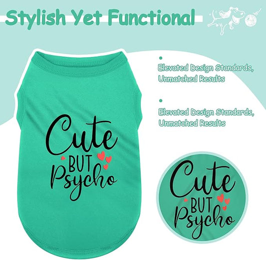 Expressive Polyester Dog Shirt Clothes: Ultra-Soft, Lightweight Puppy Shirt for Small & Medium Dogs – Features Playful 'Cute but Psycho' Slogan Print, Blue XL