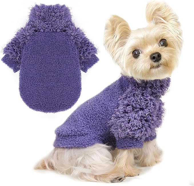 Pullover Dog Sweaters for Small Dogs Girl Boy Warm Fleece Puppy Sweater Soft Dog Jacket Lightweight T-Shirt Pet Clothes Doggy Coats for Small Dogs Chihuahua Clothes Cat Sweater, Purple, XS