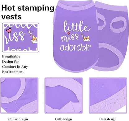 Cotton Dog Shirt with 'Little Miss Adorable' Corgi Head Print, Soft & Breathable Pet Apparel for Small, Medium, and Large Dogs, All-Season Sleeveless Vest, Cute and Comfortable Dog Outfit.Purple M