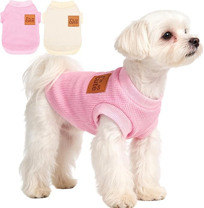2 Pack Dog Shirt Vest Dog Clothes for Small Dogs Summer Waffle Puppy T-Shirts Soft Sleeveless Pet Clothes Lightweight Medium Large Doggy Outfit Cat Clothing (Pink+Beige, XX-Large)