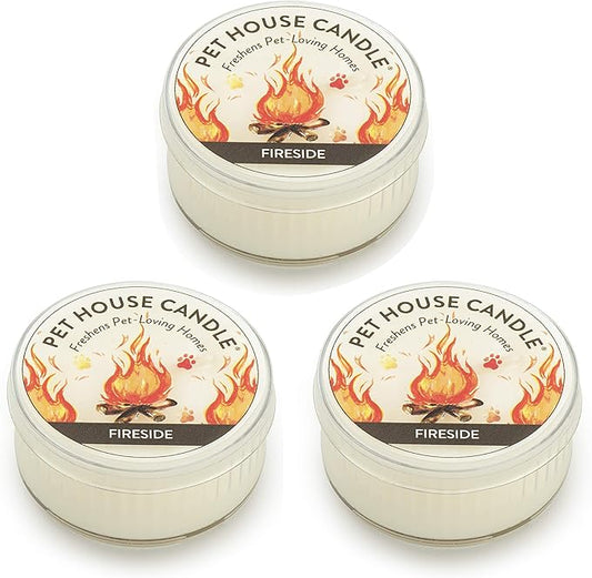 Pet House Mini Candles for Pet Odor Made with Natural Soy Wax, Plant Based, Dog and Cat Friendly Scented Candles, Fireside Pack of 3