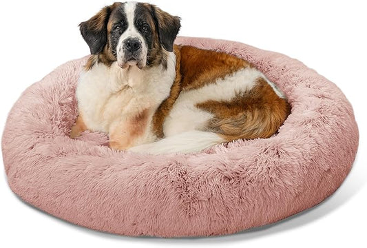 Best Friends by Sheri The Original Calming Donut Dog Bed for Extra-Large Dogs up to 150 lbs, Shag Faux Fur, Dusty Rose, 45" x 45"