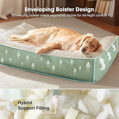 FURTIME Orthopedic Dog Bed Medium Size Dog, Extra Thick Supportive Comfort Pet Sofa, Ergonomic Slant Dog Couch Bed with Removable Washable Cover, Ultra Soft Surface & Non-Slip Bottom, Beige, 35"