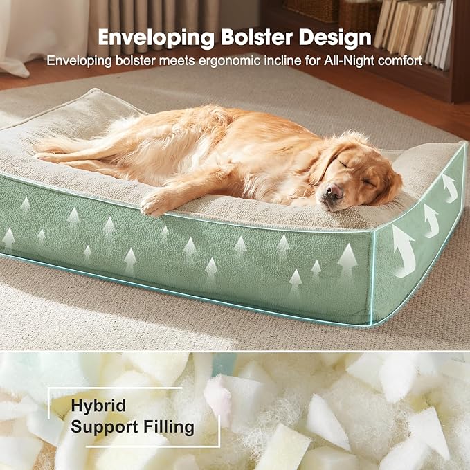FURTIME Orthopedic Dog Beds Large Sized Dog, Extra Thick Supportive Comfort Pet Sofa, Ergonomic Slant Dog Couch Bed with Removable Washable Cover, Ultra Soft Surface & Non-Slip Bottom, Beige, 38"