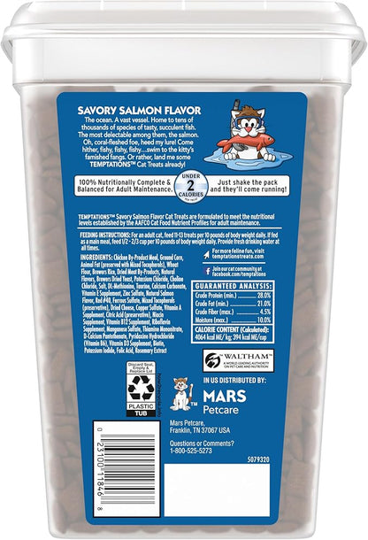 Temptations Cat Treats Classic Crunchy and Soft Cat Treats, Savory Salmon Flavor, 30 oz. Tub