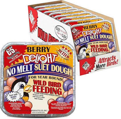 C&S Berry Delight No Melt Suet Dough, Suet Cakes for Wild Birds Including Robins, Blue Jays, Bluebirds, Tanagers, Thrushes and More, 11.75 Ounces, Pack of 8