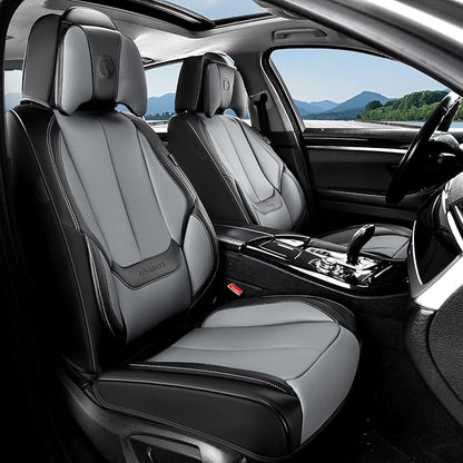 Coverado Seat Covers, Car Seat Covers Front Seats, Car Seat Cover, Car Seat Protector Waterproof, Seat Cushion Nappa Leather with Head Pillow, Carseat Cover Universal Fit for Most Cars (Black&Gray)