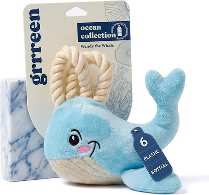 Dog Toys | Plush Whale Stuffed Animal with Rope for Dogs | Eco Friendly Toy - Easy to Clean and Made from Non Toxic Materials