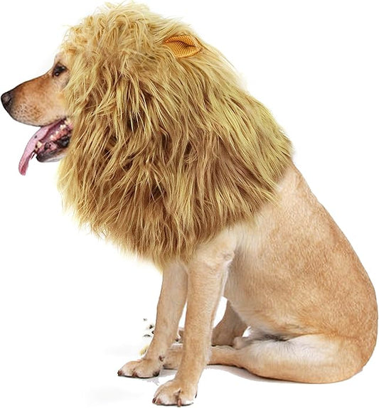 Onmygogo Lion Mane Wig for Dogs with Ears, Funny Pet Costumes for Halloween Christmas