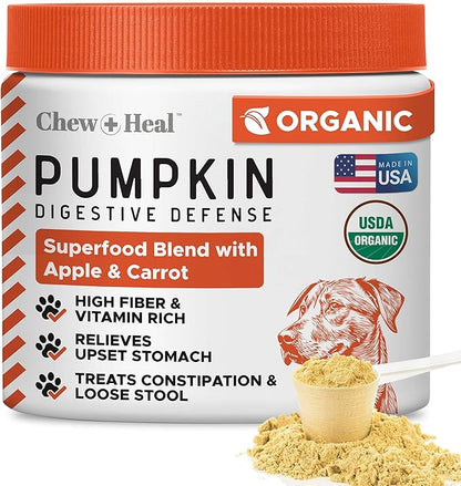 Organic Pumpkin Powder for Dogs - 16 oz of Powder for Dog Digestion with 5cc Scoop - Made with Pumpkin, Apple, and Carrots - Made in The USA