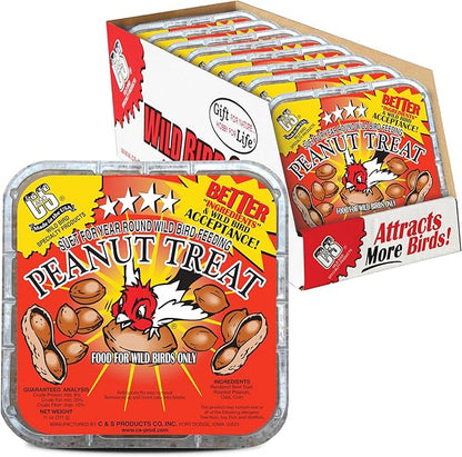 C&S Peanut Suet Treat, Suet Cakes for Wild Birds Including Nuthatches, Woodpeckers and Chickadees, Pack of 8