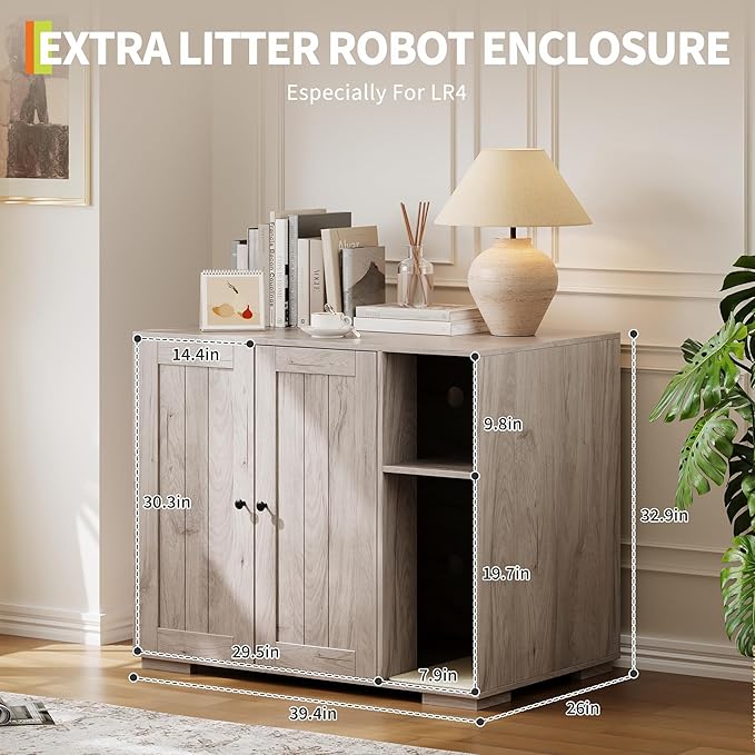 Large Cat Litter Enclosure with Litter Collector, Enclosure for Self-Cleaning Litter Boxes,Adjustable Shelf for Dog Proof,Charging Station, Large Hidden Litter Box for Cat, Cat House
