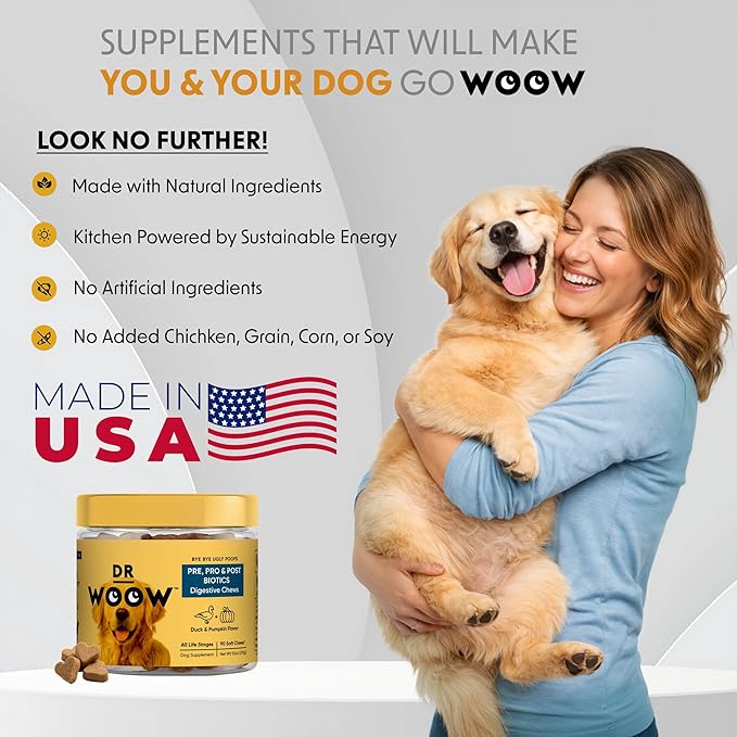Probiotics Supplements for Dogs Soft Chews (90 CT) – Digestive Support + Gut Balance & Healthy Stool Support – Probiotics + Digestive Enzymes – Duck & Pumpkin Flavor – Made in USA