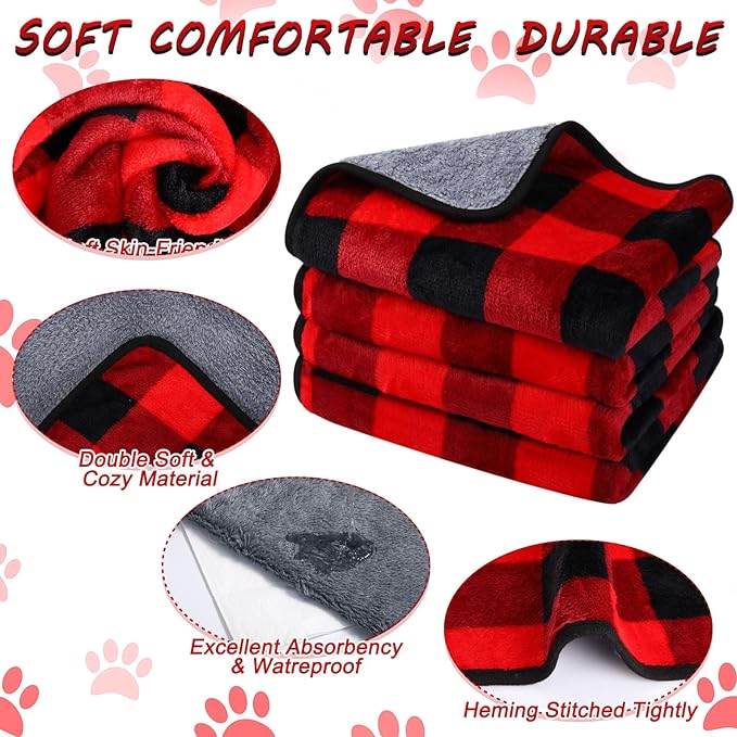 Reginary 4 Pcs Waterproof Guinea Pig Blankets Washable Small Animal Fleece Bedding Guinea Pig Cage Liners Reusable Training Pads Pet Pee Pad Sleep Mat for Hamster(Plaid,24 x 16 Inch)