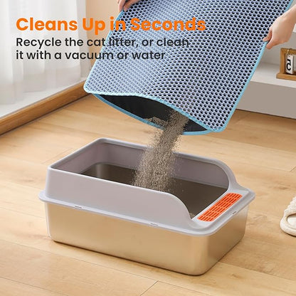 Small Cat Litter Mat, 20x14’’ Double Layer Honeycomb Cat Litter Box Mat, Non Slip Waterproof Urine Proof Litter Trapping Mat for Floor, Kitty Litter Pad, Indoor Pet Supplies, Blue