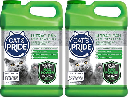 Cat's Pride Max Power: UltraClean Low Tracking Multi-Cat Clumping Litter - Keeps Paws & Home Clean - Up to 10 Days of Powerful Odor Control - 99% Dust Free - Unscented,15 Pounds,(Pack of 2)