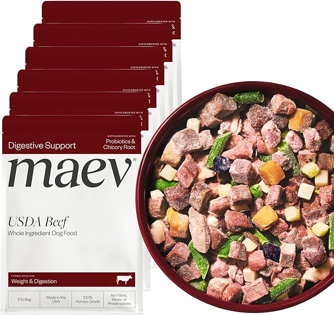 Maev Human-Grade Beef Dog Food, Weight & Digestion Formula, Whole Ingredient, Gluten-Free, High Protein Puppy & Dog Food, 30 lb
