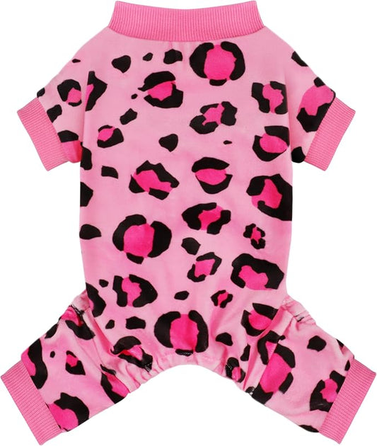 Paiaite Dog Pajamas Onesie: Comfortable Four-Legged Apparel for Small, Medium, & Large Dogs, Polyester Material for Comfort, Wrinkle Resistance, Moisture Wicking, and Stretchiness Pink Leopard M