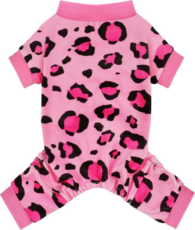 Paiaite Dog Pajamas Onesie: Comfortable Four-Legged Apparel for Small, Medium, & Large Dogs, Polyester Material for Comfort, Wrinkle Resistance, Moisture Wicking, and Stretchiness Pink Leopard L