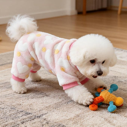 Dog Sweaters for Small Dogs Girl Dog Clothes Fleece Small Dog Pajamas Female Warm Dog Pjs Soft Dog Onesie Heart Chihuahua Clothes Pink Pet Puppy Pajamas, 3XS