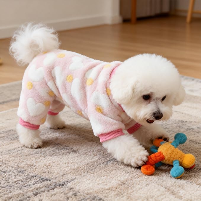 Dog Sweaters for Small Dogs Girl Dog Clothes Fleece Small Dog Pajamas Female Warm Dog Pjs Soft Dog Onesie Heart Chihuahua Clothes Pink Pet Puppy Pajamas, XXS