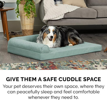 Furhaven Orthopedic Dog Bed for Large/Medium Dogs w/ Removable Bolsters & Washable Cover, For Dogs Up to 55 lbs - Pinsonic Quilted Paw L Shaped Chaise - Iceberg Green, Large