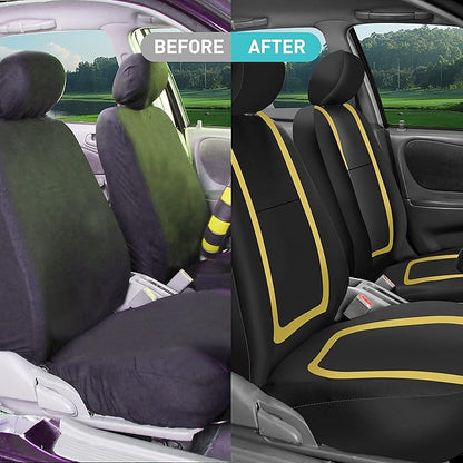 FH Group Car Seat Covers Front Set in Cloth for Low Back Car Seats with Removable Headrest, Universal Fit, Automotive Washable for SUV, Sedan, Van Yellow