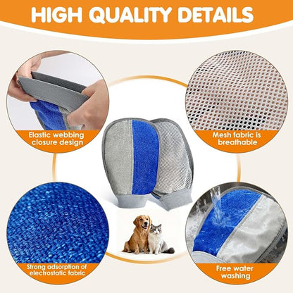 Pet Hair Removal Glove - Pet Hair Remover Glove for Dogs & Cats | Hair Removal Mitts,Reusable & Washable, Removes Hair from Carpet, Couch, Car Seats, Gentle Grooming Deshedding Tool, 3 Pack