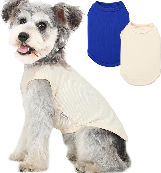 2 Pack Dog Clothes for Small Dogs Summer Dog Shirt Vest Girl Boy Lightweight Puppy T-Shirts Blank Soft and Cool Pet Clothing Sleeveless Medium Large Dog Outfit (White+Blue, XX-Large)
