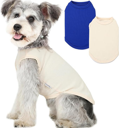 2 Pack Dog Clothes for Small Dogs Summer Dog Shirt Vest Girl Boy Lightweight Puppy T-Shirts Blank Soft and Cool Pet Clothing Sleeveless Medium Large Dog Outfit (White+Blue, X-Small)
