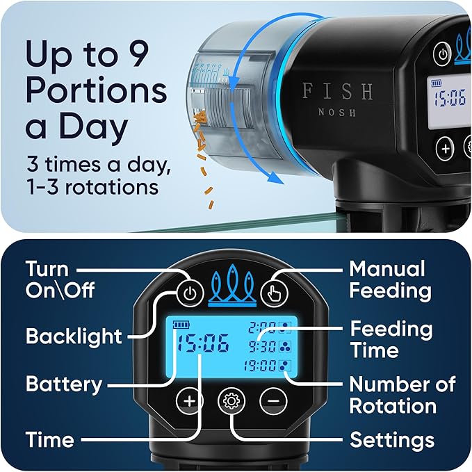 Automatic Fish Feeder for Aquarium - New Generation 2026, Auto Food Dispenser with Timer for Small Tank, Big Aquariums & Pond (Blue)