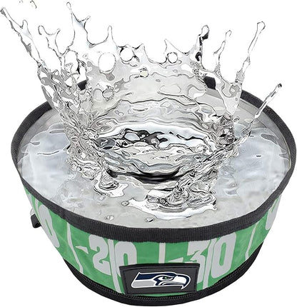 NFL Seattle Seahawks Pets First Collapsible Dog Travel Bowl Set, 2 Pack Food and Water Bowls for Dogs, Best Portable & Lightweight Leak-Proof Dog Bowls for Travel