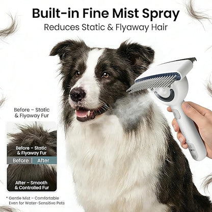 Dog brush for shedding & Cat Grooming Comb kit– Pet Steam brush with UV Sterilization, Rechargeable - Suitable for long-haired or curly-haired pets. Removes tangled hair