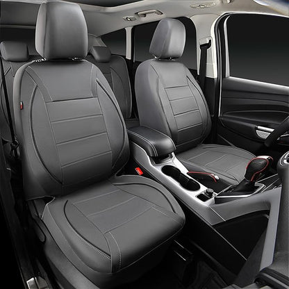 CAR PASS Piping Faux Leather Car Seat Cover Full Set,Grey Breathable Leather Seat Covers for Cars, Airbag Compatible,Universal Fit for SUVs,Van,Sedans,Small Trucks (Full Set, All Gray)
