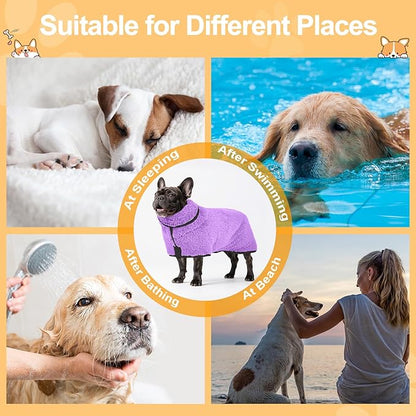 Bienbee Dog Bathrobe, Quick Drying Super Absorbent Dog Robes for After Bath, Warm Keeping Dogs Towel, Dogs Bath Supplies, Light Purple M