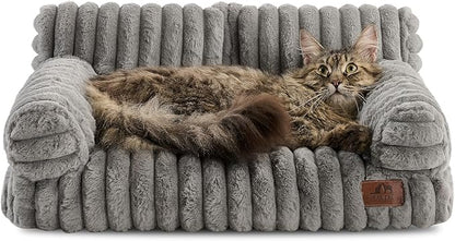 Hollypet Fluffy Dog Cat Bed Pet Couch Beds Plush Soft Warming Washable Puppy Bed for Small Medium Dogs and Large Cats, Dark Gray, 24" L x 18" W x 10" Th