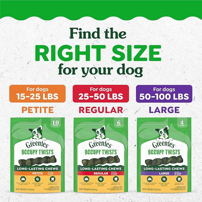 Greenies Occupy Twists Natural Dog Treats Regular Size Dog Chews Long Lasting Chicken Flavor, 17.2 oz. Pack, 12 Count