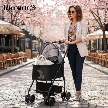 3 in 1 Dog Strollers 4 Wheels Folding Pet Stroller with Detachable Carrier Multifunction Portable Dogs Travel Carriers for Medium Small Puppy Kittens(Deep Black)
